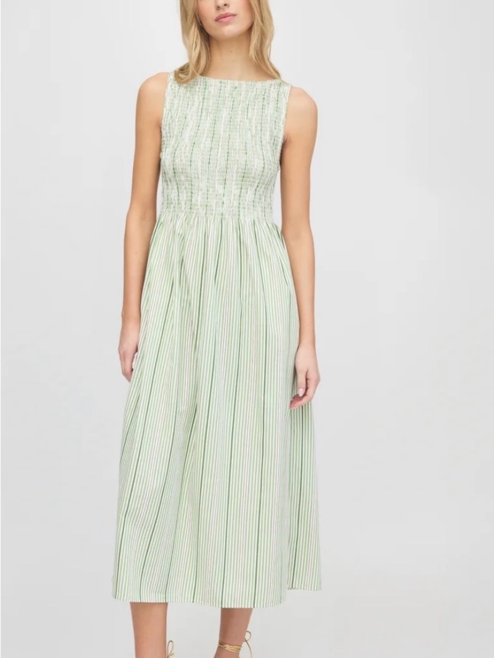 Hill House Cosima Nap Dress in Green Jaquard Stripe